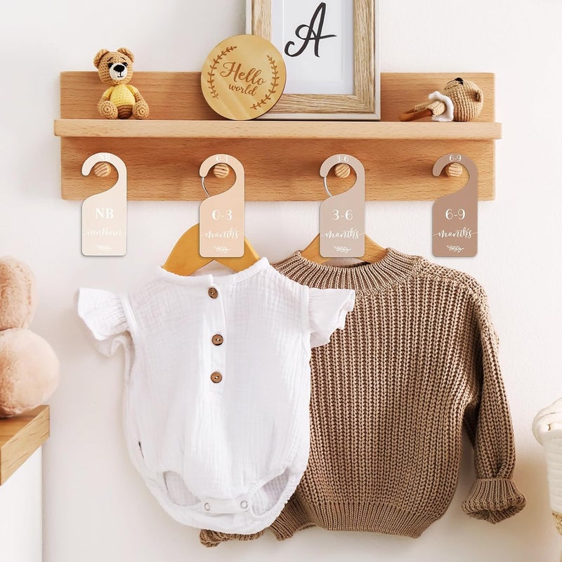 Whaline 7Pcs Earth Tone Wood Baby Closet Size Dividers with Velvet Bag Newborn to 24 Month Thicken Infant Wardrobe Hanger Organizers for Home Nursery Party Favors Supplies - Image 5